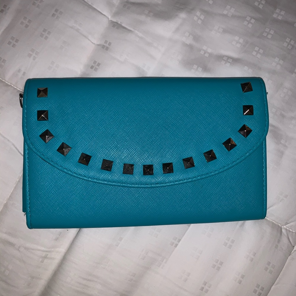 Turquoise Clutch Purse with Gold Beading
